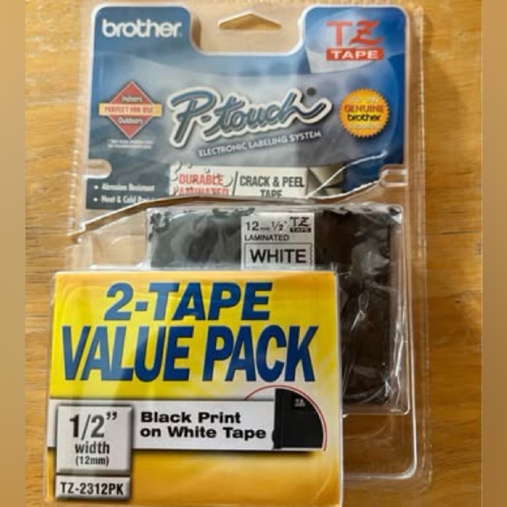 Brother P-Touch TZ Tape 2-Pack - Black on White